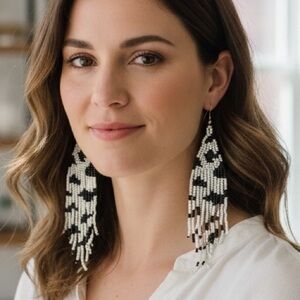 New rice bead cow print dangle finge earrings